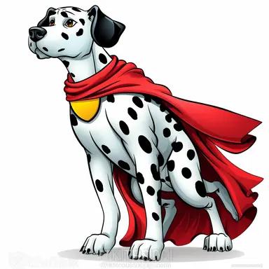 clipart of a dalmation superhero on a white background