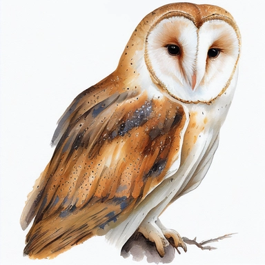 barn owl clip art, watercolor, white background, no caption