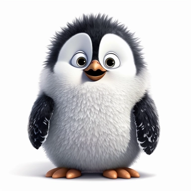 a single clipart image png graphic of a Realistic 3D cute friendly pixar style 3D animation Clipart Cute Fluffy Hairy Penguin PNG Illustration