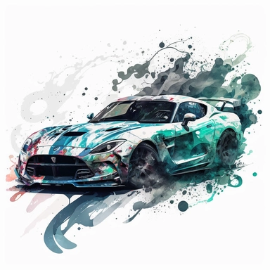watercolor fast and furious sport car clipart, white background