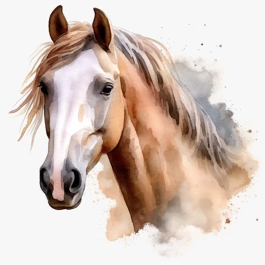 watercolour Mustang horse beautifully detailed perfect facial features realistic Mustang horse four perfect legs and hooves beautiful Mustang horse ,png image,high resolution,300dpi,graphic clipart,computer graphics
