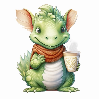 cute funny avocado green dragon, red cardigan, milkshake, cute nursery painting, style by Lucy Fleming, watercolor, smooth gradients, black contour outline, ultra detailed, clipart elements, delicate pastel colors, solid white background, super clear, high quality