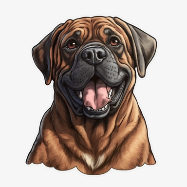 cute Mastiff Dog, happy and smiling, bold line, clipart, sticker, white background, no shadow, 8k detail