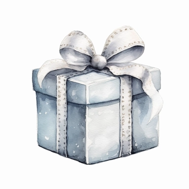 watercolor clipart high detail a beautiful soft colored chrismas present with silver