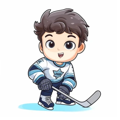 kawaii clipart of hockey player, white background, charicature