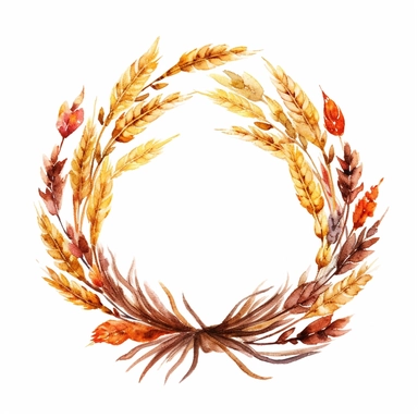 watercolor Amber Wheat Wreath clipart, isolated on white background