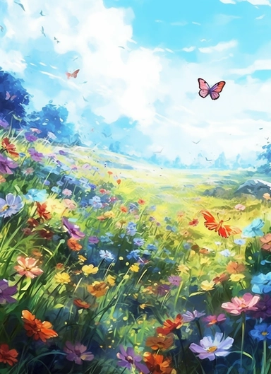 butterflies on a flower field, in the style of 2d game art, nostalgic paintings, 32k uhd, colorful dreamy watercolor scenes, adventure pulp, classical, historical genre scenes, rough-edged 2d animation, watercolor clipart, white background
