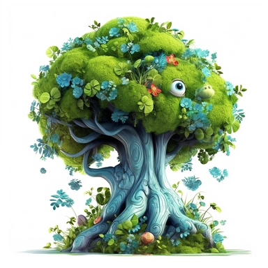 Clipart, cartoon bush in safary, in the style of imax, playful and lighthearted compositions, childlike innocence and charm, light blue and green leaves in the crown of the tree, uhd image, realistic and hyper - detailed renderings, movie still, utilizes,