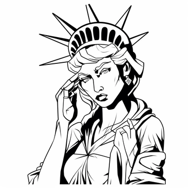 Black and white coloring page of lady liberty as a Call of Duty warrior, hd vector, clipart, cartoon, minimalistic, simple outline, 4k, thick lines, coloring page