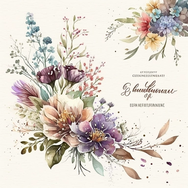 Wildflower Clipart Watercolor Floral Wedding Spring Flowers Premade Corner Arrangement. Bachelorette party, pink, blue, purple and brown pastel colors on white background FOR GIFT CARD, WEDDING INVITATIONS