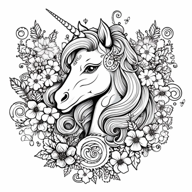 simple coloring outlines clipart unicorn full body around flowers and hearts
