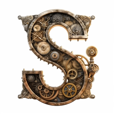 Steam punk style, Letter S, clipart, white background