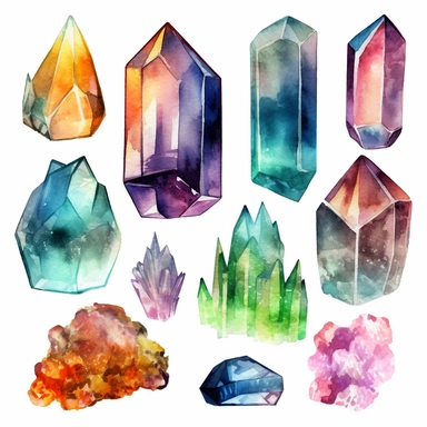 crystals and mineral watercolor clipart. esoteric.
