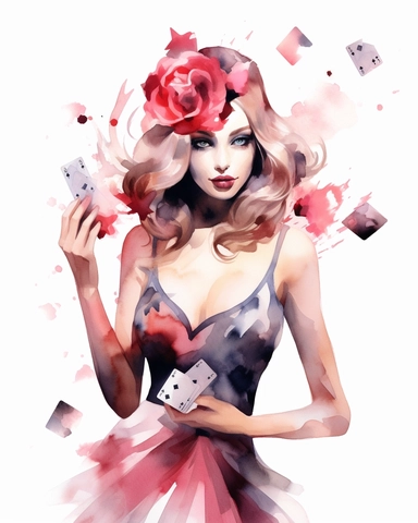 watercolour casino pin up pretty lady hd clipart white background