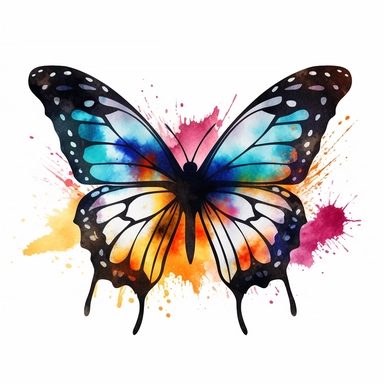 aquarelle colored black colored butterfly, clip art, white background, clear background