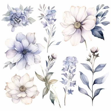 Watercolor Floral Clipart, White Flower Clipart, Neutral Floral Clipart, White Flower, White single flower, Wedding Clipart, light lilac Floral