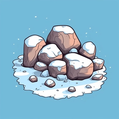 top-down, snow covered rocks, cartoon style, minimalist clipart, thick outline