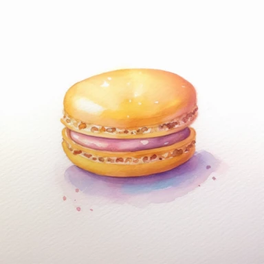 yellow Macaroon, pastel colors, light watercolor, few details, dreamy, Studio Ghibli, clipart, white background