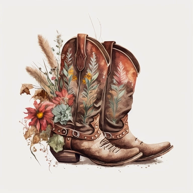 Cowgirl boots, Cowgirl clipart, Wild west, Western, Country girl, Cowboy boots, Watercolor, photorealistic. 4k, vector