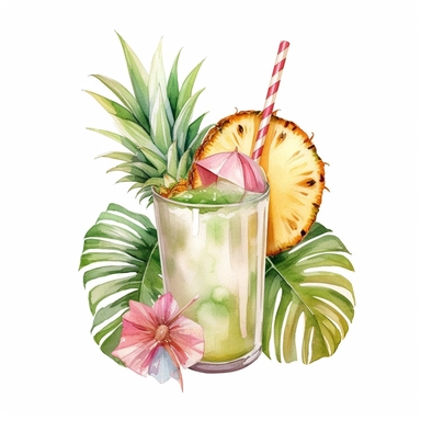 watercolor pina colada cocktail clipart - watercolor summer drinks - summer clipart single design
