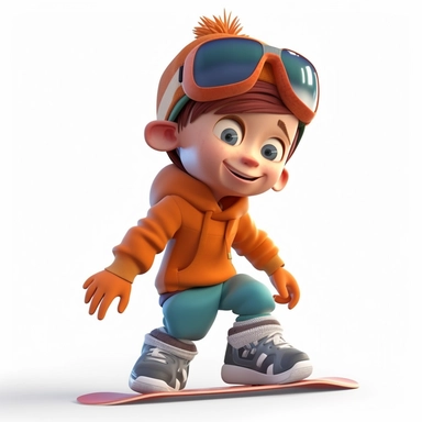 cute young boy snowboarding , smiling, full body, downhill snowboard clipart, Sport graphics, 8k polished, isolated on white background, 3d, rendered by pixar
