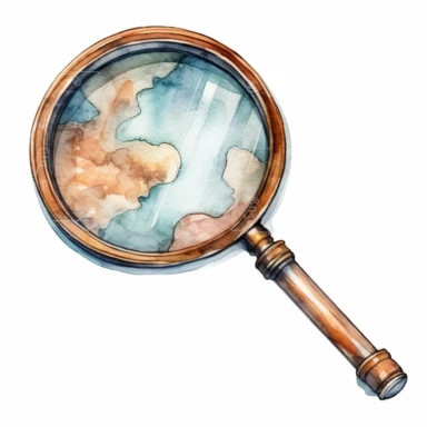ancient magnifying glass clipart + white background + watercolor style