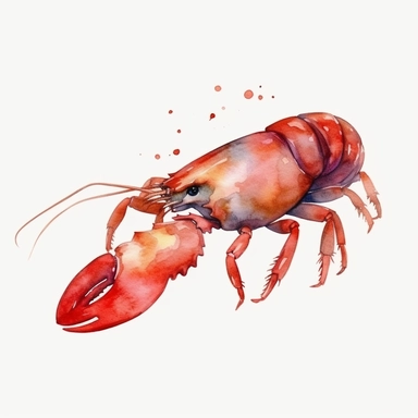 Watercolor crawfish clipart, white isolated background, space out, hd