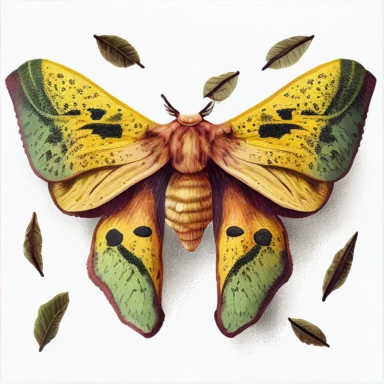 imperial moth, clipart, watercolor style, vintage illustration, vibrant colors, top view, highly detailed, white background