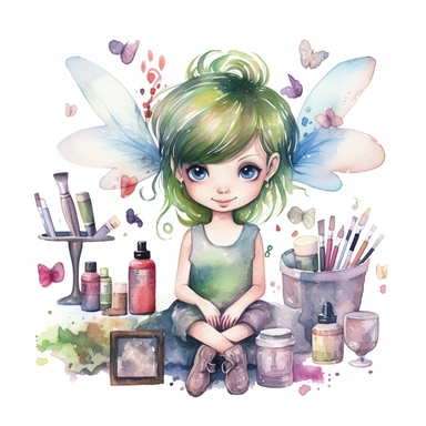 cute fairy girl hairdresser, hair salon, watercolour Clipart white background