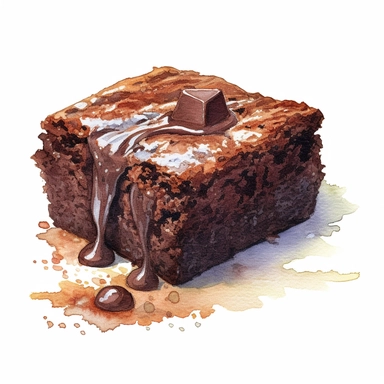 Chocolate brownie, highly detailed, watercolor, clipart, illustration, white background, digital painting, paper crafting, no signature, no text