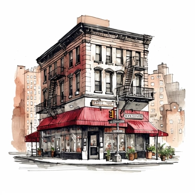 clipart de cafeteria de nueva york, acuarela, 16k, hiper minimalista, megapixel, full color, super detailed,insanely detailed and intricate, ultra detallado