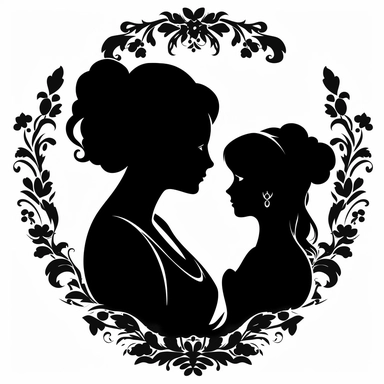 cameo clipart, mom and teen daughter, white background