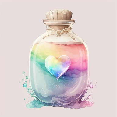 rainbow dream illusion pastel color water white background clear old rustic Heart Bottle classic potion Valentine's Day Clipart vintage watercolorrgb