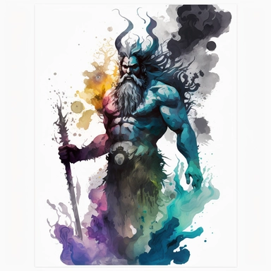a hades god with watercolor effect,dark colors,unrealistic,fantastic scene,suitable for digital cliparts,white background