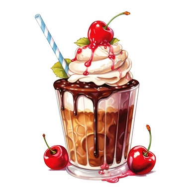 hd watercolor clipart, hot fudge sundae, fully detailed,