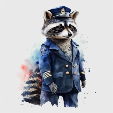 Stylish funny Raccoon in Enlisted Navy Dress Blue Uniform, full body, colorful waterpaint Clipart, watercolor, high-quality illustration, professional raster graphic, white background, Studio Lighting, ultra-detailed, 8k