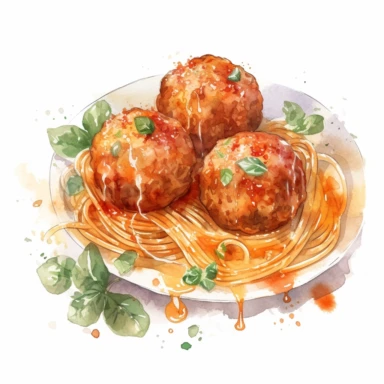 watercolor meatballs with spaghetti, clipart