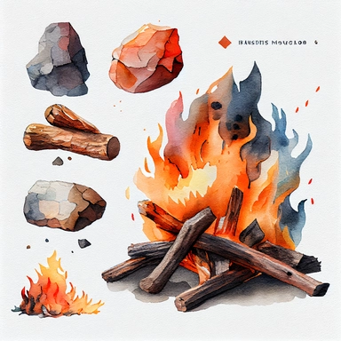 burning firewood Watercolor Clipart, details