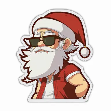 vector sticker design, anime style Santa wearing Prada clipart, white background, flat colors