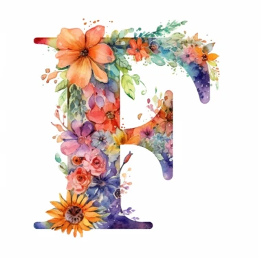Watercolor illuminated initial, letter F , Clipart, F, witchy, magical, whimsical , white background, png