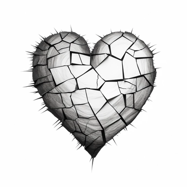 broken heart, one line, black and white, Clipart, white background, no text, no caption