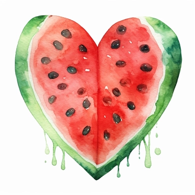 watercolor clipart image of watermelon love heart