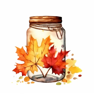 basic watercolor fall leaves in a jar in minimal hand drawn style, Etsy, textured, clipart, white background
