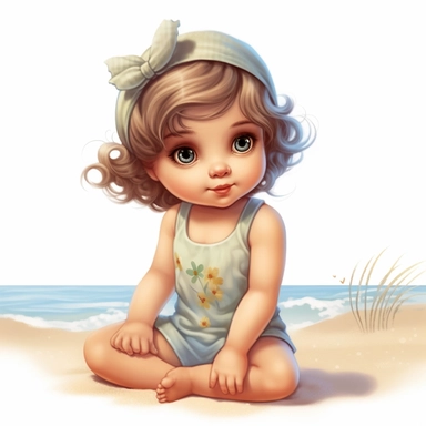 clipart of super cute baby girl in the beach white background charming anime characters Thomas Kinkade Nadja Baxter Anne Stokes Nancy Noel