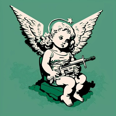 pop art baby sweat angel with machine gun K 112 drawing clipart animation realistic comic modern art