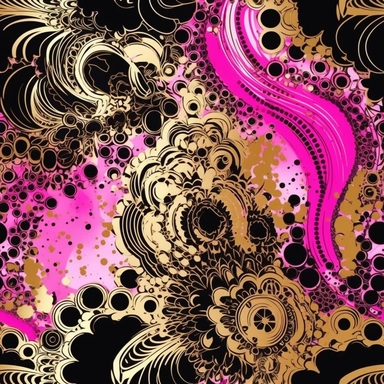 pink and black psychedelic pattern for t-shirt, clipart. paint pour. gold details