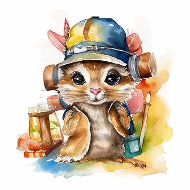a unique and creative watercolor portrait clipart of cute safari baby chipmunks in the midst of an epic journey that captures the excitement and energy of your animal’s adventure