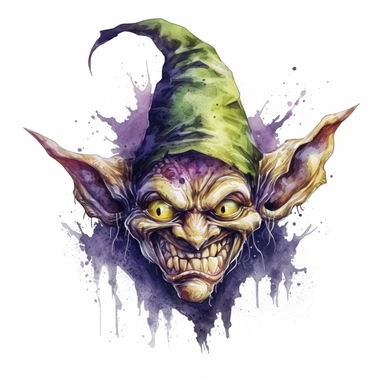 watercolor dark fantasy mystic evil goblin clipart, hd 4k, detailed, focused, isolated on white background