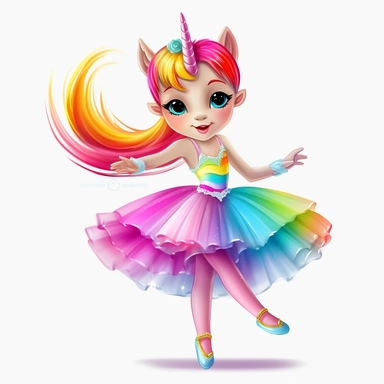 cartoon unicorn ballerina wearing a tutu and ballet shoes rainbow no background clipart