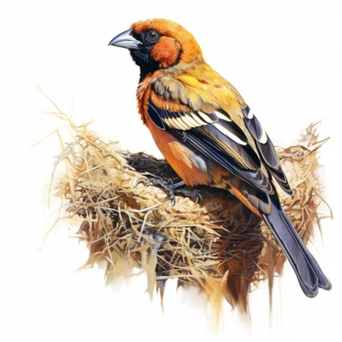 Sociable weaver, building a large nest, vibrant colors, clipart, on a white background.